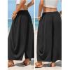 image:imageEXLURA Womens Faux Linen Wide Leg Boho Pants Summer Palazzo Casual Loose Elastic Waist Baggy Trousers Beach Vacation PocketsBlack