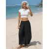 image:imageEXLURA Womens Faux Linen Wide Leg Boho Pants Summer Palazzo Casual Loose Elastic Waist Baggy Trousers Beach Vacation PocketsBlack