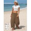 image:imageEXLURA Womens Faux Linen Wide Leg Boho Pants Summer Palazzo Casual Loose Elastic Waist Baggy Trousers Beach Vacation PocketsCoffee