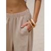 image:imageEXLURA Womens Faux Linen Wide Leg Boho Pants Summer Palazzo Casual Loose Elastic Waist Baggy Trousers Beach Vacation PocketsKhaki