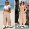 image:imageEXLURA Womens Faux Linen Wide Leg Boho Pants Summer Palazzo Casual Loose Elastic Waist Baggy Trousers Beach Vacation PocketsKhaki