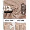 image:imageEXLURA Womens Faux Linen Wide Leg Boho Pants Summer Palazzo Casual Loose Elastic Waist Baggy Trousers Beach Vacation PocketsKhaki