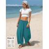 image:imageEXLURA Womens Faux Linen Wide Leg Boho Pants Summer Palazzo Casual Loose Elastic Waist Baggy Trousers Beach Vacation PocketsLake Blue