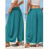 image:imageEXLURA Womens Faux Linen Wide Leg Boho Pants Summer Palazzo Casual Loose Elastic Waist Baggy Trousers Beach Vacation PocketsLake Blue