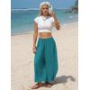 image:imageEXLURA Womens Faux Linen Wide Leg Boho Pants Summer Palazzo Casual Loose Elastic Waist Baggy Trousers Beach Vacation PocketsLake Blue