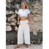 image:imageEXLURA Womens Faux Linen Wide Leg Boho Pants Summer Palazzo Casual Loose Elastic Waist Baggy Trousers Beach Vacation PocketsWhite