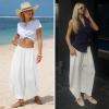 image:imageEXLURA Womens Faux Linen Wide Leg Boho Pants Summer Palazzo Casual Loose Elastic Waist Baggy Trousers Beach Vacation PocketsWhite