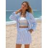 image:imageEXLURA Womens Summer 2 Piece Sets 100 Cotton Striped Long Sleeve Button Shirts Matching Skirt Beach Vacation Outfits 2026Light Blue