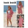 image:imageEXLURA Womens Summer 2 Piece Sets 100 Cotton Striped Long Sleeve Button Shirts Matching Skirt Beach Vacation Outfits 2026Red White Plaid