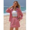 image:imageEXLURA Womens Summer 2 Piece Sets 100 Cotton Striped Long Sleeve Button Shirts Matching Skirt Beach Vacation Outfits 2026Red White Plaid