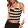 image:imageEXLURA Women Faux Cashmere Crop Top Striped Knit Tank Top Square Neck Camisole Summer Lightweight Sweater Y2K Going Out TopsBlack Apricot Stripe