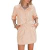 image:imageEXLURA Womens Summer 2 Piece Sets 100 Cotton Striped Long Sleeve Button Shirts Matching Skirt Beach Vacation Outfits 2026Orange