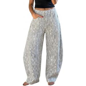 image:imageEXLURA Womens Barrel Jeans Wide Leg Y2K Boyfriend Denim Pants Hip Hop Vintage Baggy Jeans Cotton MidLow Elastic Waist PantsBlack Print