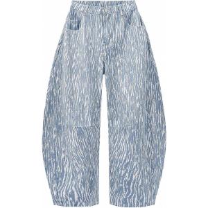 image:imageEXLURA Womens Barrel Jeans Wide Leg Y2K Boyfriend Denim Pants Hip Hop Vintage Baggy Jeans Cotton MidLow Elastic Waist PantsBlue Print