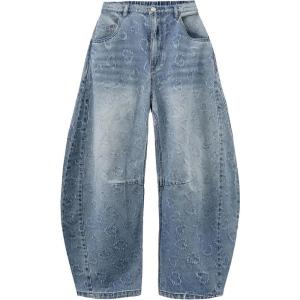 image:imageEXLURA Womens Barrel Jeans Wide Leg Y2K Boyfriend Denim Pants Hip Hop Vintage Baggy Jeans Cotton MidLow Elastic Waist PantsWashed Blue Hearts