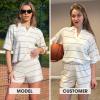 image:imageEXLURA Women Summer 2 Piece Outfits Faux Cashmere Sweater Knit Oversized Polo V Neck Top Matching Shorts Vacation Lounge SetsBeige
