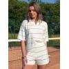 image:imageEXLURA Women Summer 2 Piece Outfits Faux Cashmere Sweater Knit Oversized Polo V Neck Top Matching Shorts Vacation Lounge SetsBeige