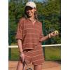 image:imageEXLURA Women Summer 2 Piece Outfits Faux Cashmere Sweater Knit Oversized Polo V Neck Top Matching Shorts Vacation Lounge SetsCaramel