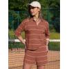 image:imageEXLURA Women Summer 2 Piece Outfits Faux Cashmere Sweater Knit Oversized Polo V Neck Top Matching Shorts Vacation Lounge SetsCaramel
