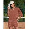 image:imageEXLURA Women Summer 2 Piece Outfits Faux Cashmere Sweater Knit Oversized Polo V Neck Top Matching Shorts Vacation Lounge SetsCaramel