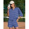 image:imageEXLURA Women Summer 2 Piece Outfits Faux Cashmere Sweater Knit Oversized Polo V Neck Top Matching Shorts Vacation Lounge SetsDeep Blue