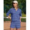 image:imageEXLURA Women Summer 2 Piece Outfits Faux Cashmere Sweater Knit Oversized Polo V Neck Top Matching Shorts Vacation Lounge SetsDeep Blue