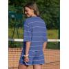 image:imageEXLURA Women Summer 2 Piece Outfits Faux Cashmere Sweater Knit Oversized Polo V Neck Top Matching Shorts Vacation Lounge SetsDeep Blue