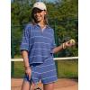 image:imageEXLURA Women Summer 2 Piece Outfits Faux Cashmere Sweater Knit Oversized Polo V Neck Top Matching Shorts Vacation Lounge SetsDeep Blue