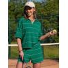 image:imageEXLURA Women Summer 2 Piece Outfits Faux Cashmere Sweater Knit Oversized Polo V Neck Top Matching Shorts Vacation Lounge SetsGreen