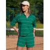 image:imageEXLURA Women Summer 2 Piece Outfits Faux Cashmere Sweater Knit Oversized Polo V Neck Top Matching Shorts Vacation Lounge SetsGreen