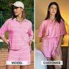 image:imageEXLURA Women Summer 2 Piece Outfits Faux Cashmere Sweater Knit Oversized Polo V Neck Top Matching Shorts Vacation Lounge SetsLight Pink