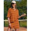 image:imageEXLURA Women Summer 2 Piece Outfits Faux Cashmere Sweater Knit Oversized Polo V Neck Top Matching Shorts Vacation Lounge SetsOrange