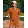 image:imageEXLURA Women Summer 2 Piece Outfits Faux Cashmere Sweater Knit Oversized Polo V Neck Top Matching Shorts Vacation Lounge SetsOrange