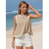 image:imageEXLURA Women Summer Sleeveless Tops 2026 Casual Cotton Tank Tops Color Block Crewneck Blouses Going Out T Shirts Beach TravelLight Khaki