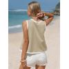 image:imageEXLURA Women Summer Sleeveless Tops 2026 Casual Cotton Tank Tops Color Block Crewneck Blouses Going Out T Shirts Beach TravelLight Khaki