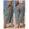 image:imageEXLURA Womens Cotton Faux Linen Gingham Barrel Capri Pants Plaid Palazzo Trousers Harem Pants Pockets Summer Beach VacationBlack Plaid