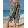 image:imageEXLURA Womens Cotton Faux Linen Gingham Barrel Capri Pants Plaid Palazzo Trousers Harem Pants Pockets Summer Beach VacationBlack Plaid