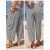 image:imageEXLURA Womens Cotton Faux Linen Gingham Barrel Capri Pants Plaid Palazzo Trousers Harem Pants Pockets Summer Beach VacationBlack Stripe
