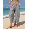 image:imageEXLURA Womens Cotton Faux Linen Gingham Barrel Capri Pants Plaid Palazzo Trousers Harem Pants Pockets Summer Beach VacationBlack Stripe
