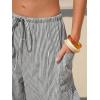 image:imageEXLURA Womens Cotton Faux Linen Gingham Barrel Capri Pants Plaid Palazzo Trousers Harem Pants Pockets Summer Beach VacationBlack Stripe