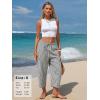 image:imageEXLURA Womens Cotton Faux Linen Gingham Barrel Capri Pants Plaid Palazzo Trousers Harem Pants Pockets Summer Beach VacationBlack Stripe