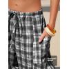 image:imageEXLURA Womens Cotton Faux Linen Gingham Barrel Capri Pants Plaid Palazzo Trousers Harem Pants Pockets Summer Beach VacationBlack White Plaid
