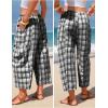 image:imageEXLURA Womens Cotton Faux Linen Gingham Barrel Capri Pants Plaid Palazzo Trousers Harem Pants Pockets Summer Beach VacationBlack White Plaid