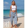 image:imageEXLURA Womens Cotton Faux Linen Gingham Barrel Capri Pants Plaid Palazzo Trousers Harem Pants Pockets Summer Beach VacationBlue White Plaid