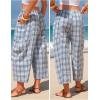 image:imageEXLURA Womens Cotton Faux Linen Gingham Barrel Capri Pants Plaid Palazzo Trousers Harem Pants Pockets Summer Beach VacationBlue White Plaid