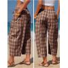 image:imageEXLURA Womens Cotton Faux Linen Gingham Barrel Capri Pants Plaid Palazzo Trousers Harem Pants Pockets Summer Beach VacationBrown Plaid