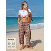 image:imageEXLURA Womens Cotton Faux Linen Gingham Barrel Capri Pants Plaid Palazzo Trousers Harem Pants Pockets Summer Beach VacationBrown Plaid