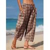 image:imageEXLURA Womens Cotton Faux Linen Gingham Barrel Capri Pants Plaid Palazzo Trousers Harem Pants Pockets Summer Beach VacationBrown Plaid