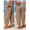 image:imageEXLURA Womens Cotton Faux Linen Gingham Barrel Capri Pants Plaid Palazzo Trousers Harem Pants Pockets Summer Beach VacationCoffee Plaid