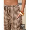 image:imageEXLURA Womens Cotton Faux Linen Gingham Barrel Capri Pants Plaid Palazzo Trousers Harem Pants Pockets Summer Beach VacationCoffee Plaid